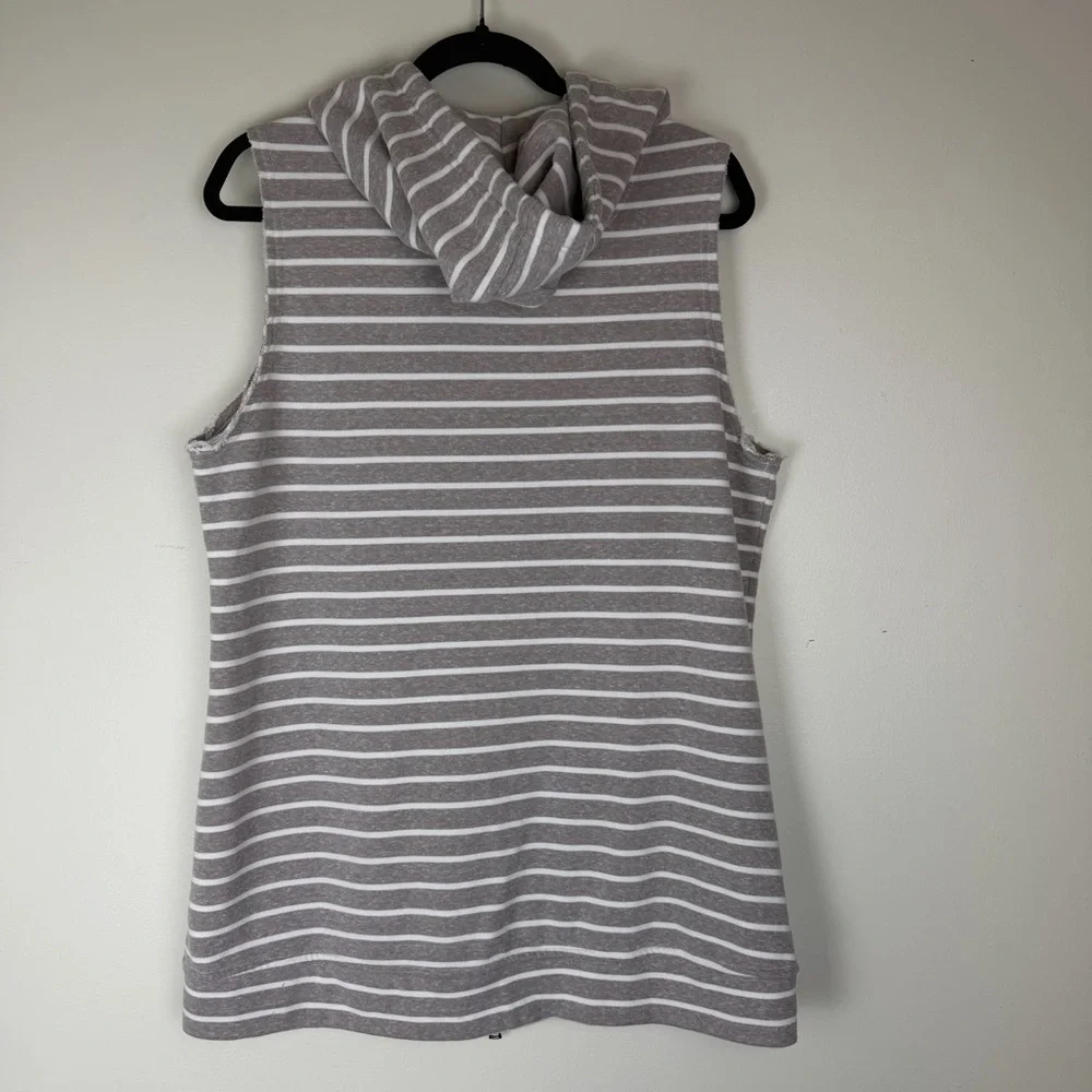 KIMES RANCH Striped Hooded Sleeveless Sweatshirt Taupe White Vest Western Large